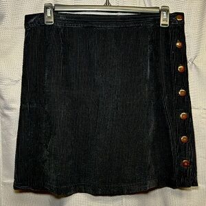 Kiko Black Corduroy Skirt with Button Detail